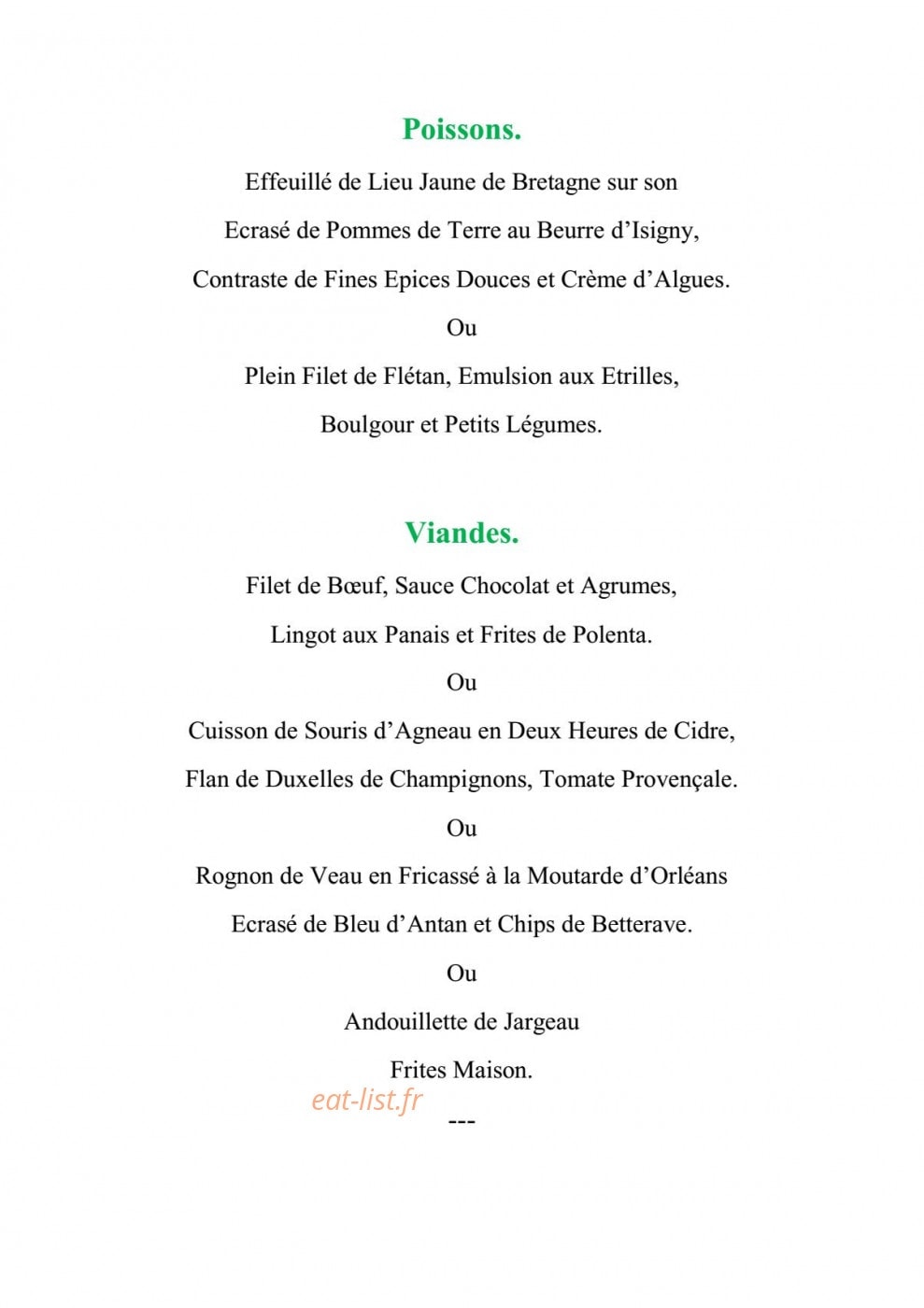Restaurant entre Loire et Sologne — carte page 2