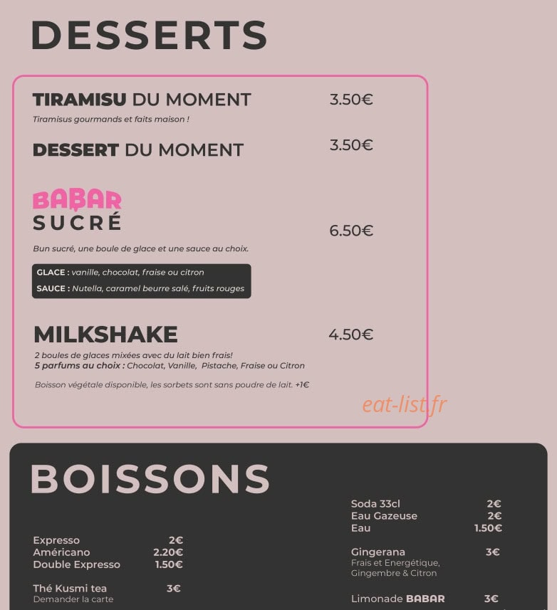 Babar Burger — carte page 3