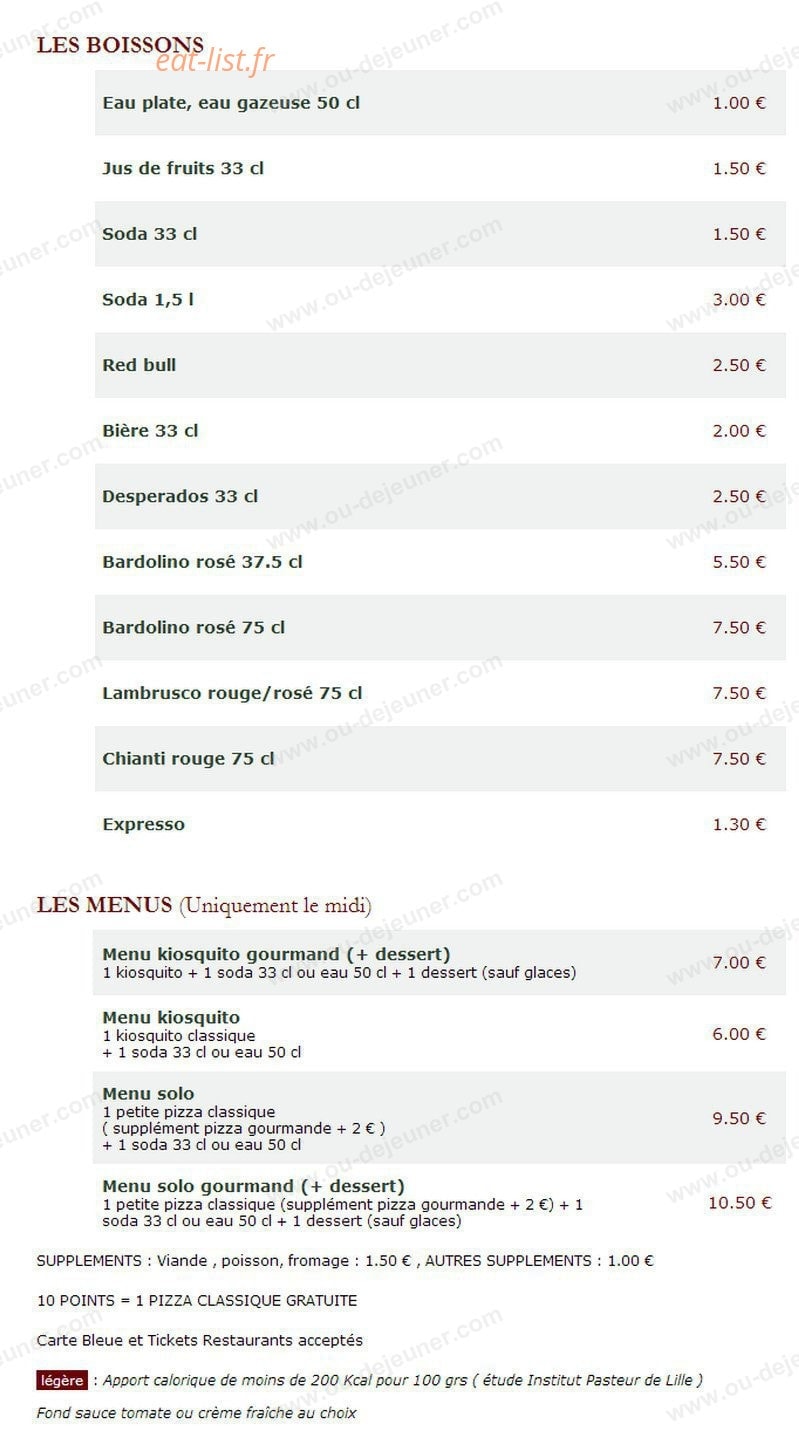Le Kiosque à Pizzas — carte page 5