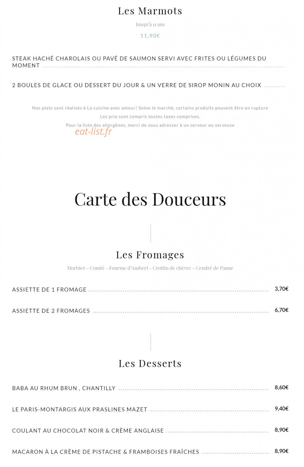 La cuizine — carte page 3