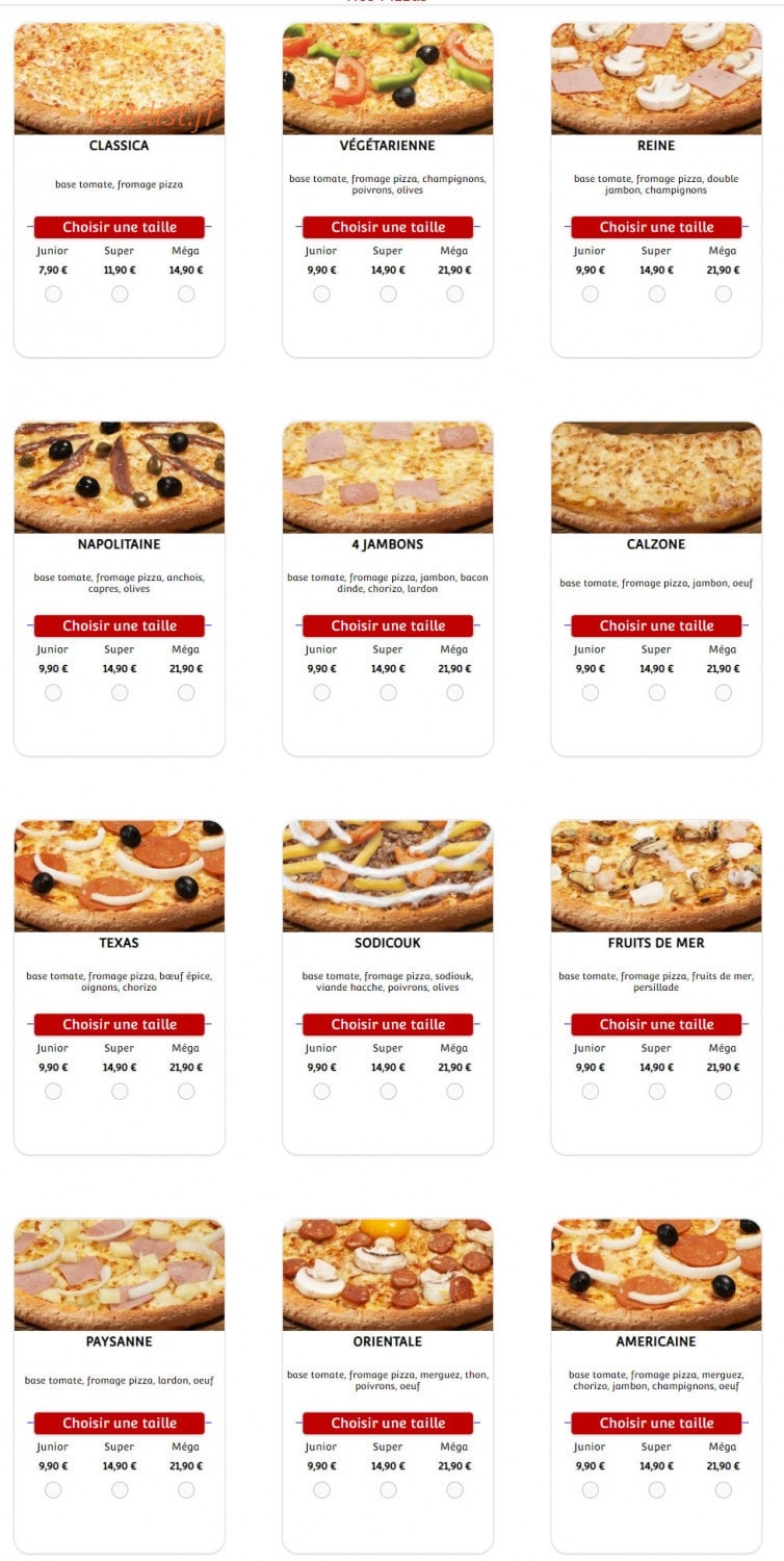 Pronto Pizza — carte page 1