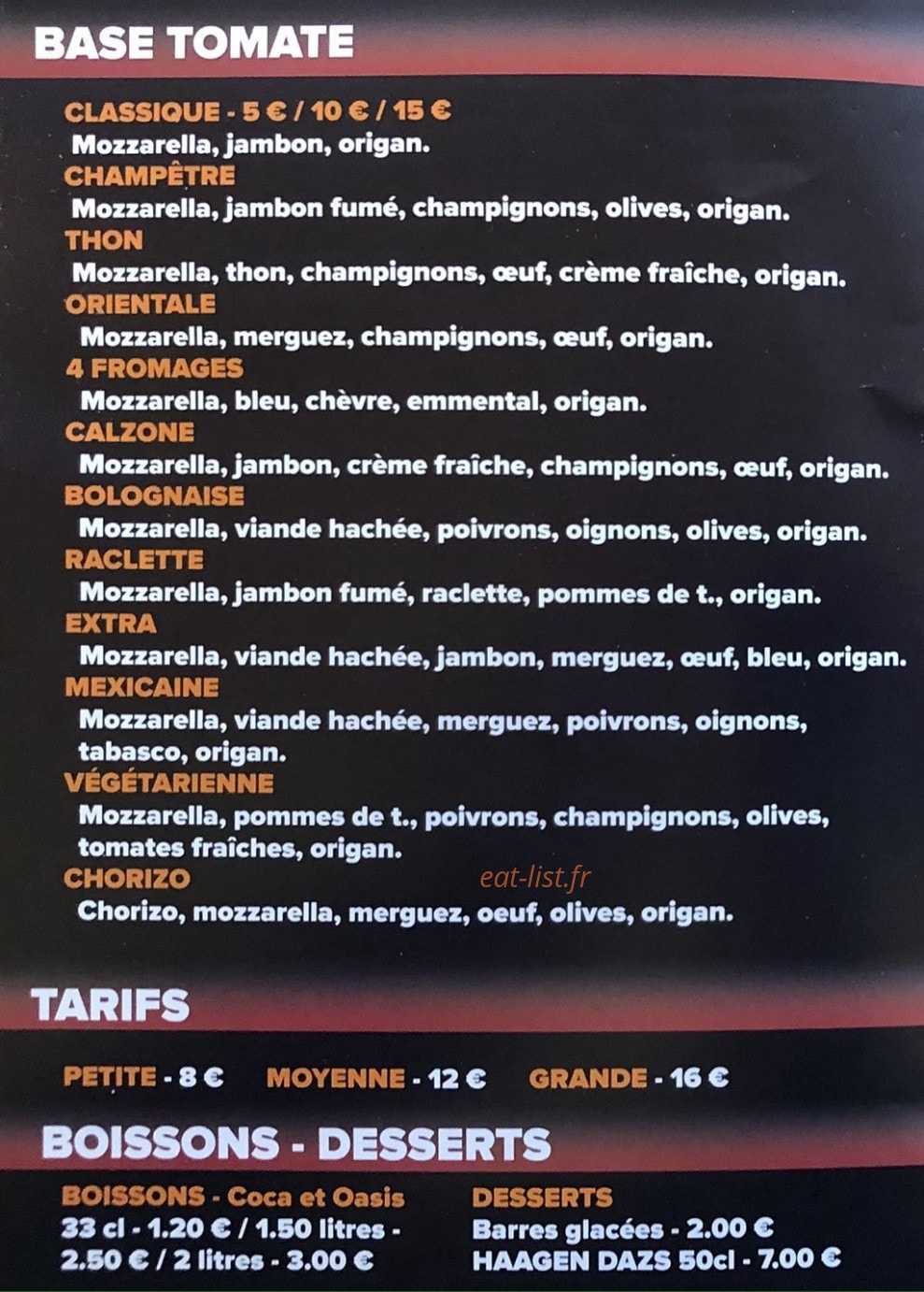 Le Comptoir à Pizzas — carte page 2