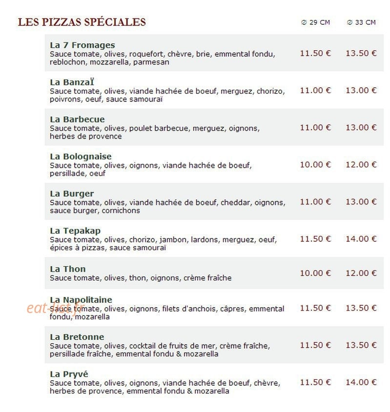 Le Kiosque à Pizzas — carte page 2