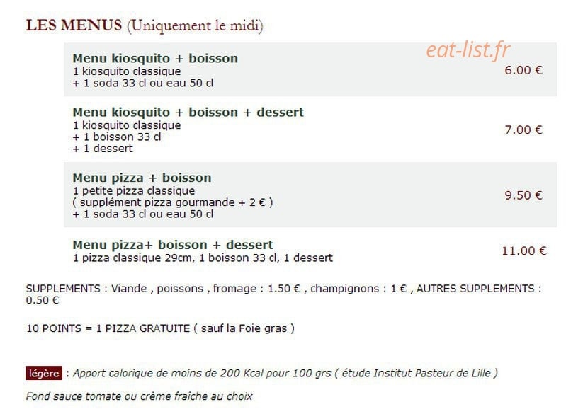 Le Kiosque à Pizzas — carte page 5