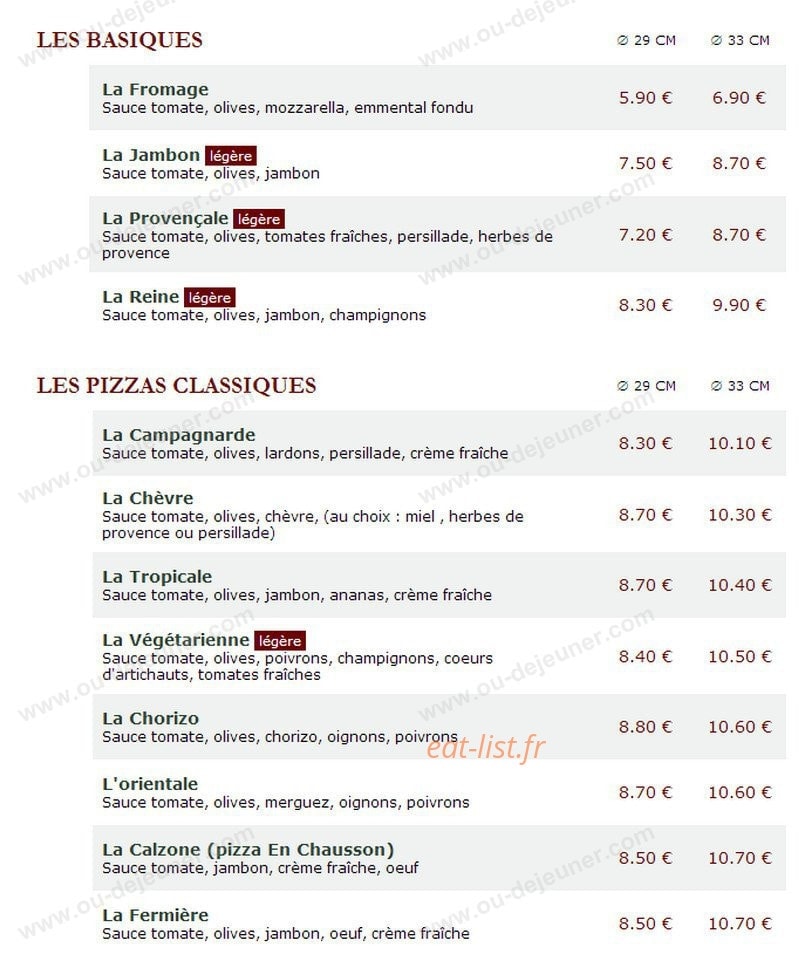 Le Kiosque à Pizzas — carte page 1