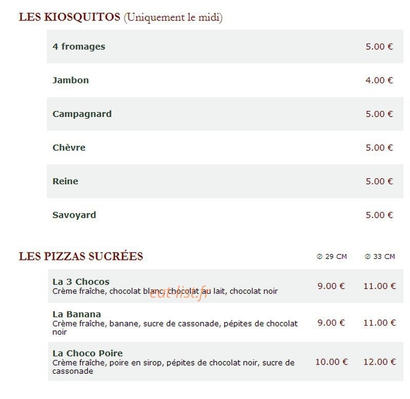 Le Kiosque à Pizzas — carte page 3