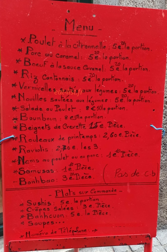 Aux Délices D'Asie — carte page 1