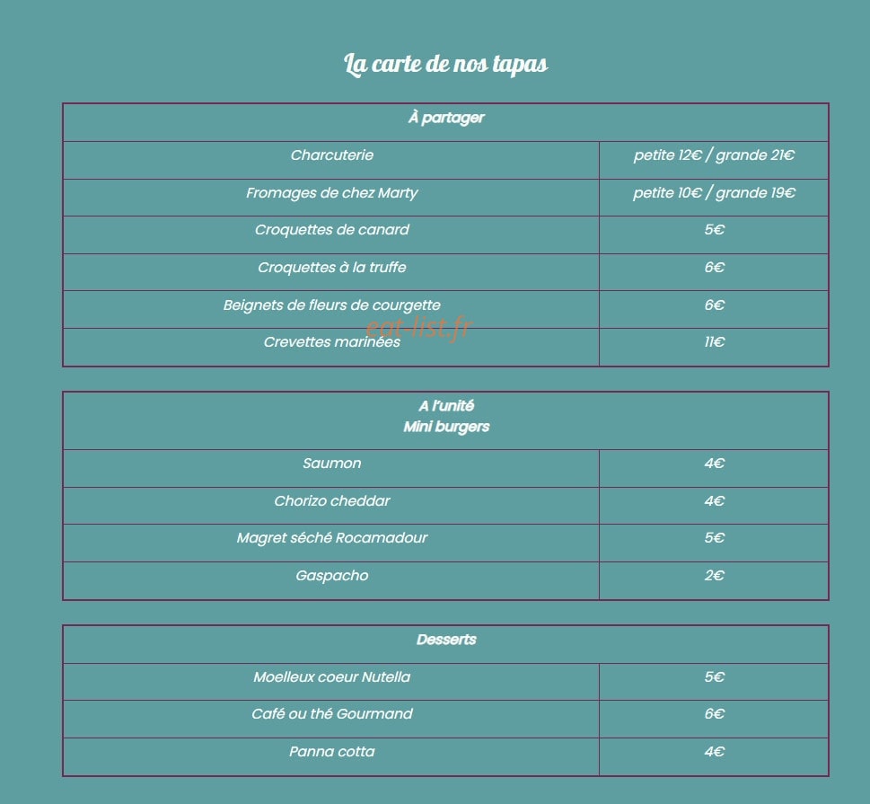La symphonie des vins — carte page 1