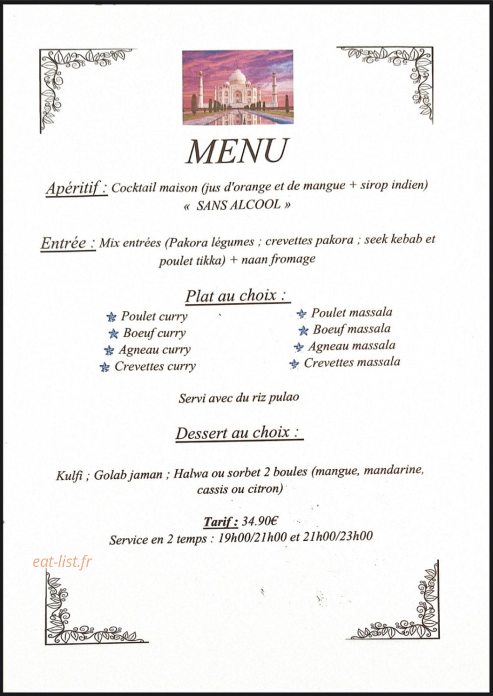 Le Palais Indien — carte page 1