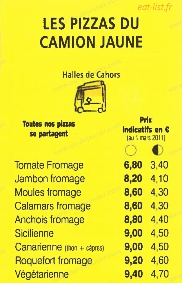 Les Pizzas du Camion Jaune — carte page 1