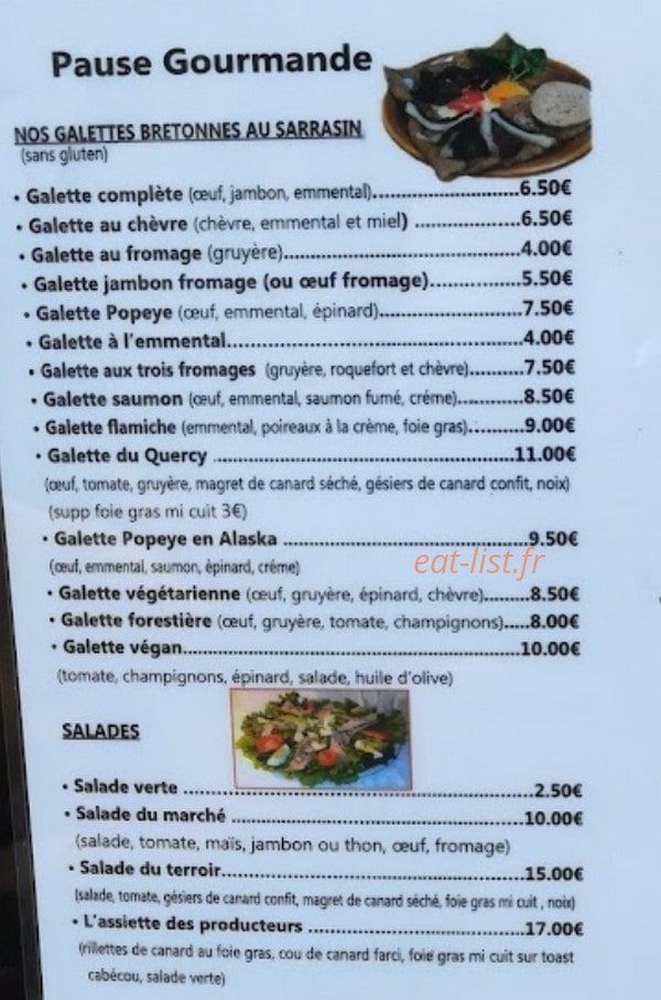 Pause Gourmande — carte page 1