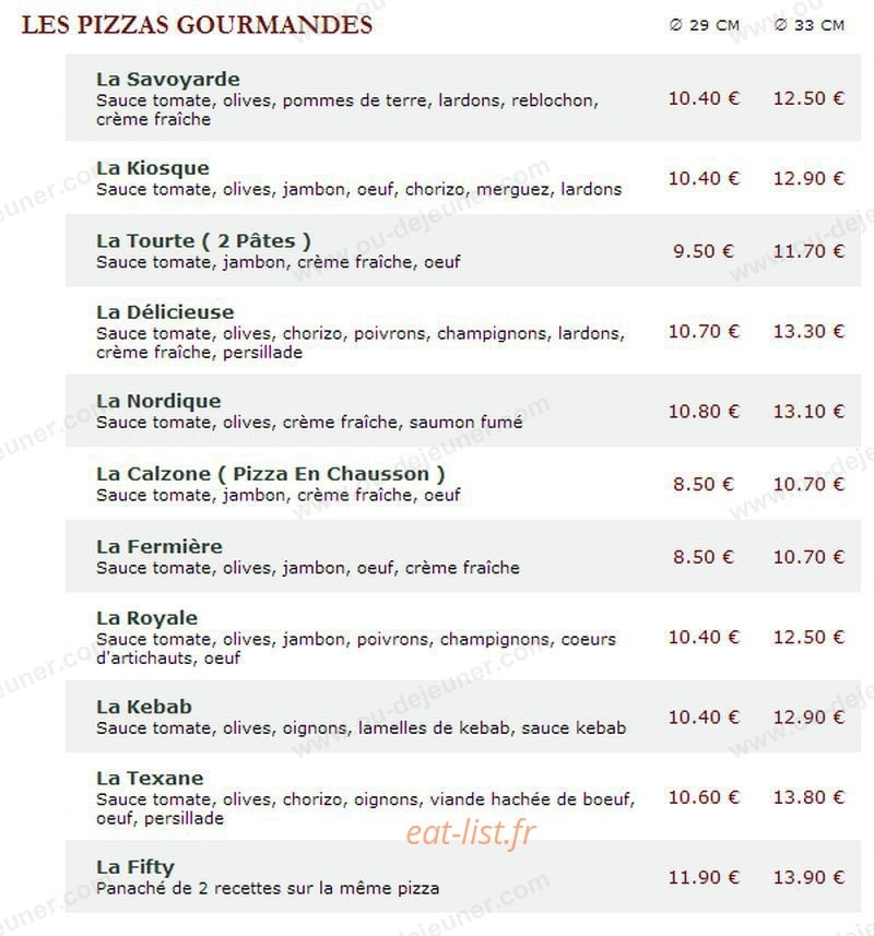 Le Kiosque à Pizzas — carte page 2