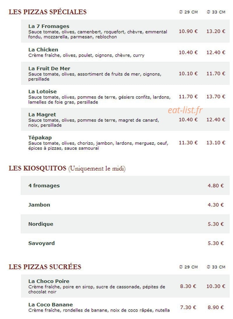 Le Kiosque à Pizzas — carte page 3