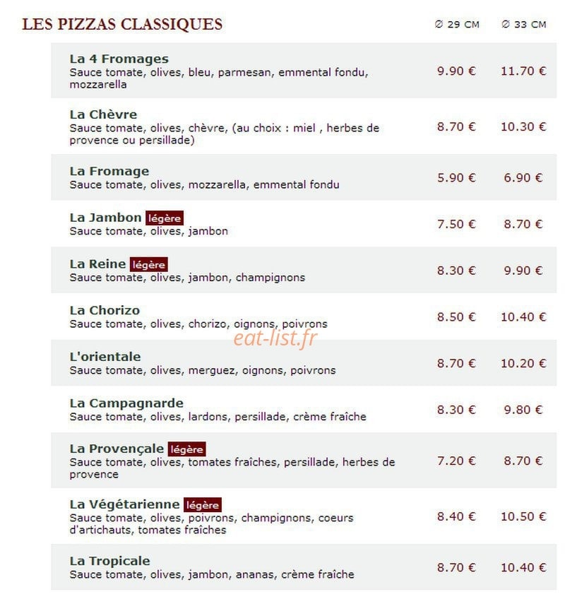 Le Kiosque à Pizzas — carte page 1