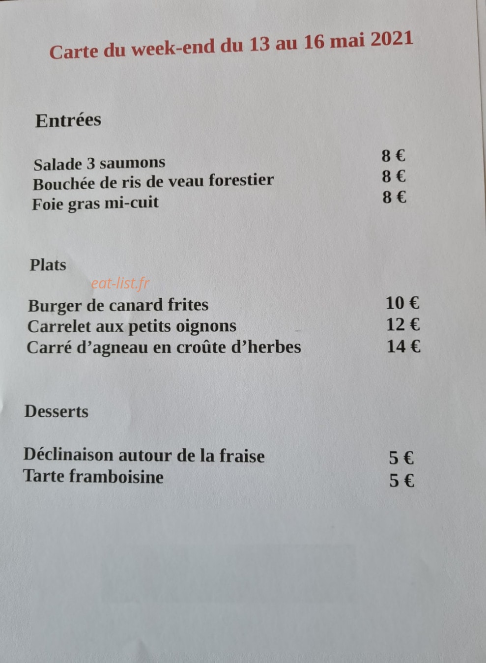 Aux Saveurs Du Causse — carte page 1