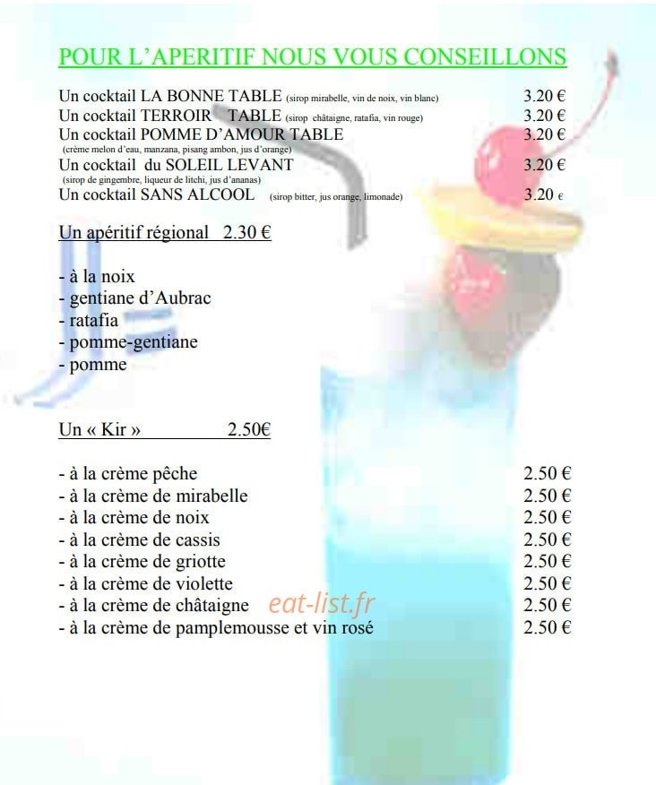 Restaurant la Bonne Table — carte page 2