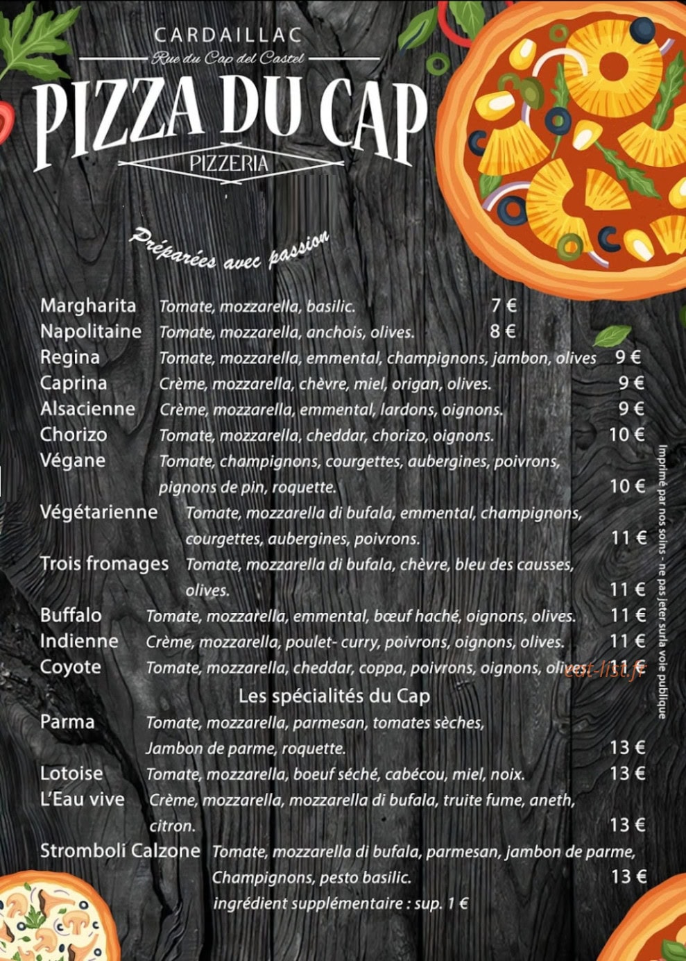 Pizza du cap — carte page 2