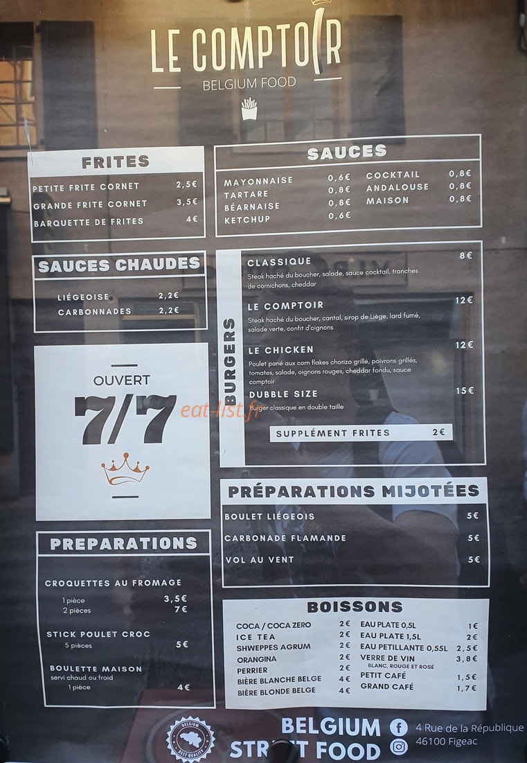 Le Comptoir — carte page 1