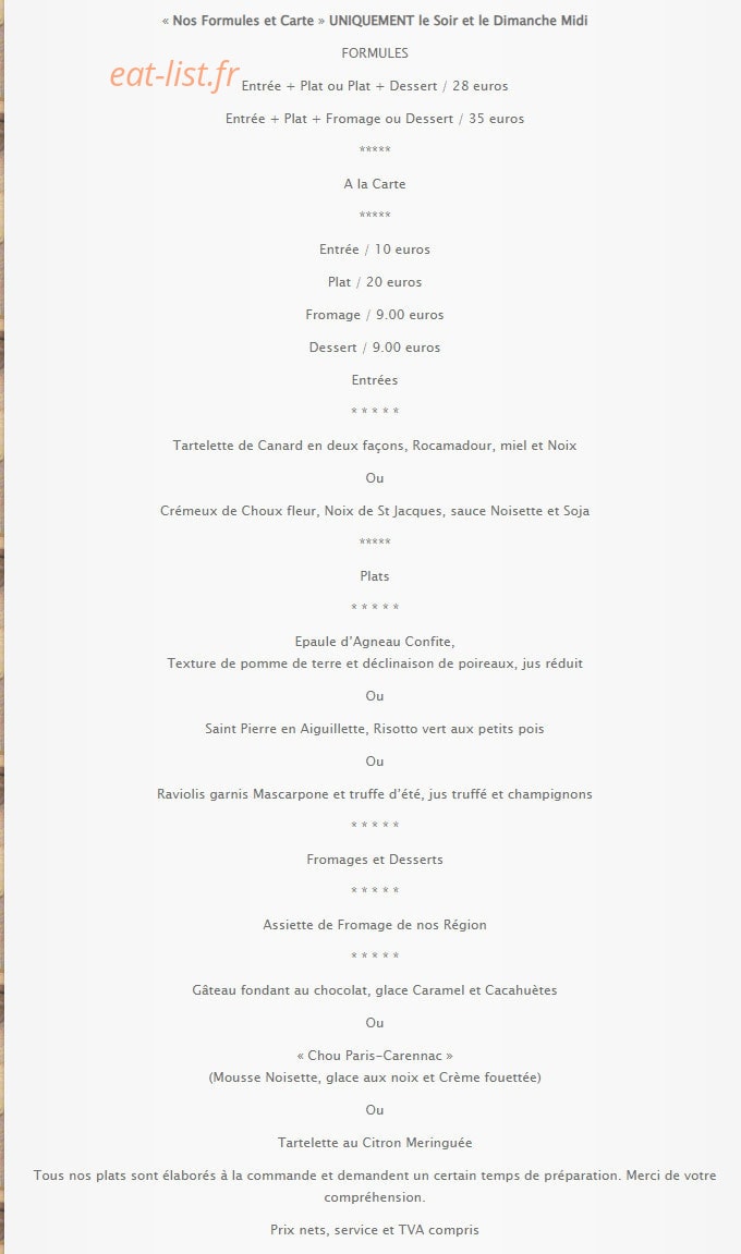 Hostellerie Fénelon — carte page 2