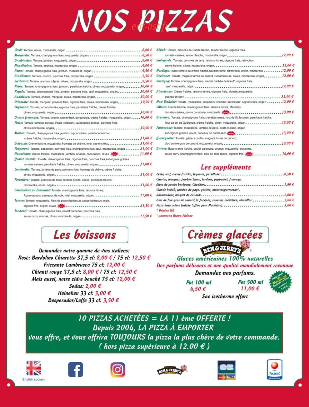 La Pizza — carte page 1