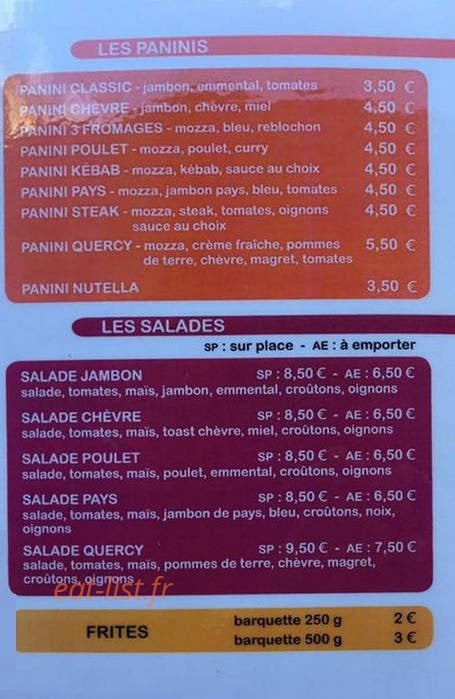 Le Snac'king — carte page 2
