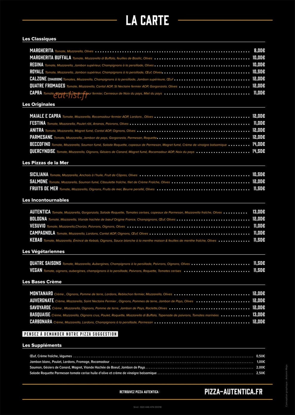 Pizza Autentica — carte page 1