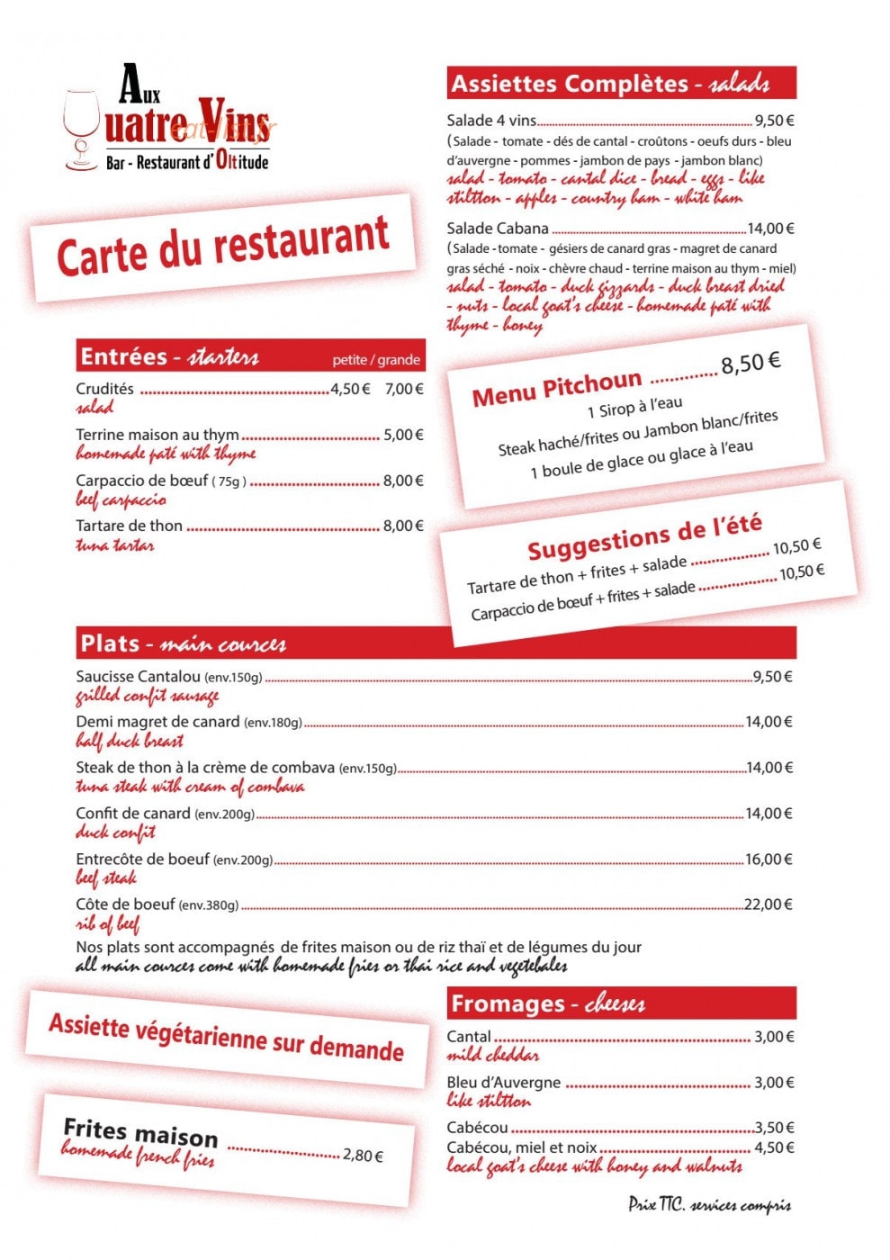 Aux 4 Vins — carte page 1