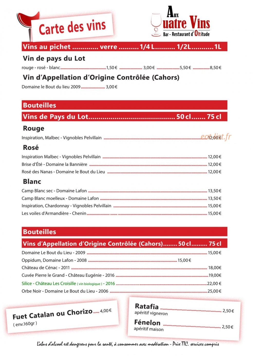 Aux 4 Vins — carte page 2