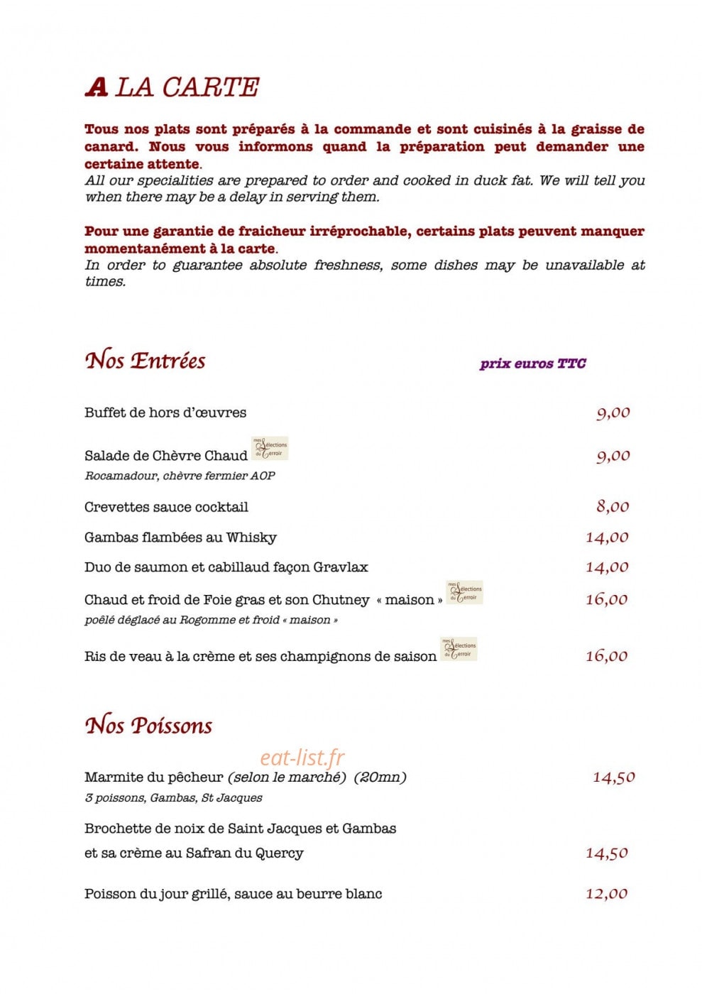 Auberge de la Tour — carte page 2