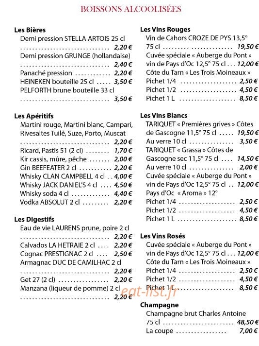 Auberge du Pont — carte page 4