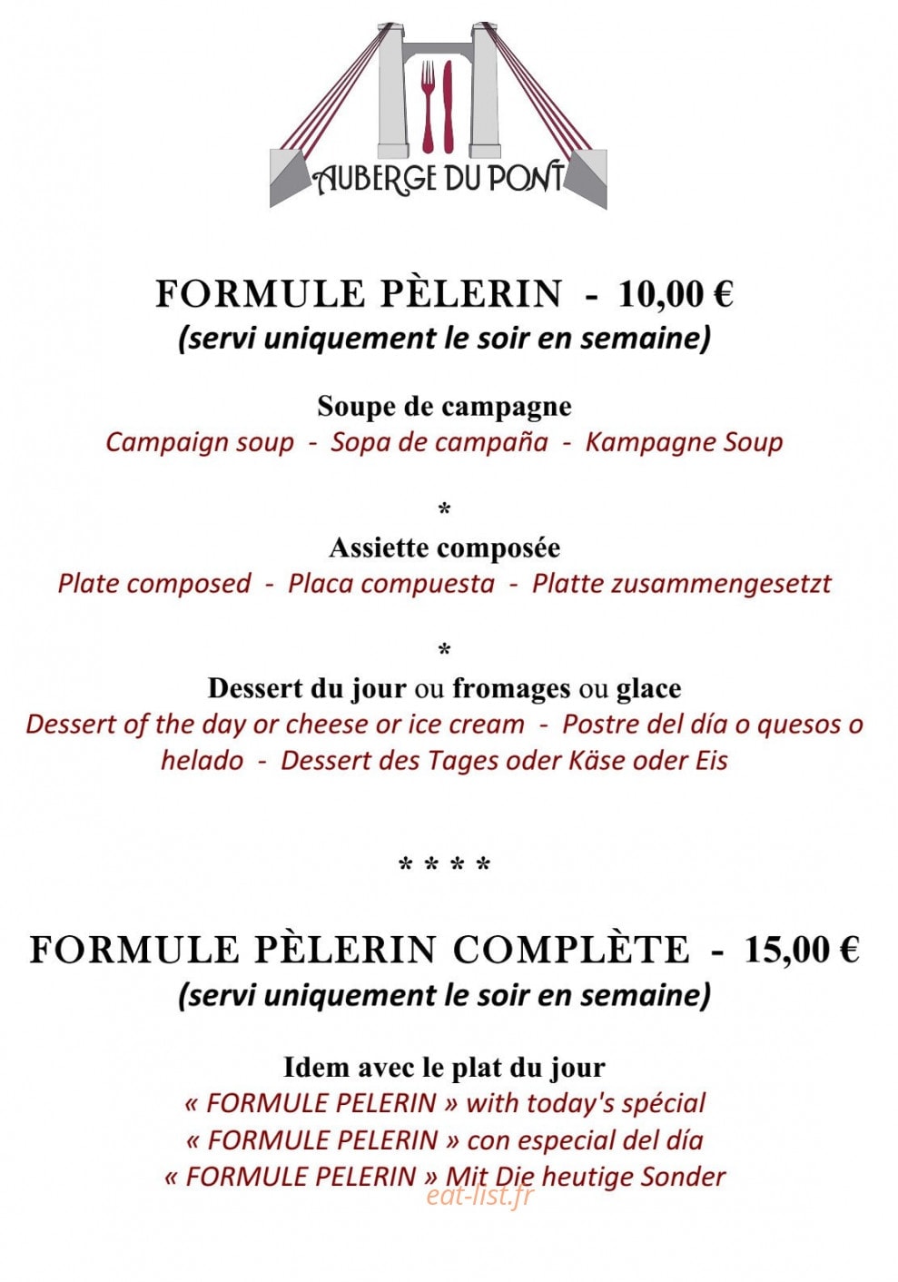 Auberge du Pont — carte page 2