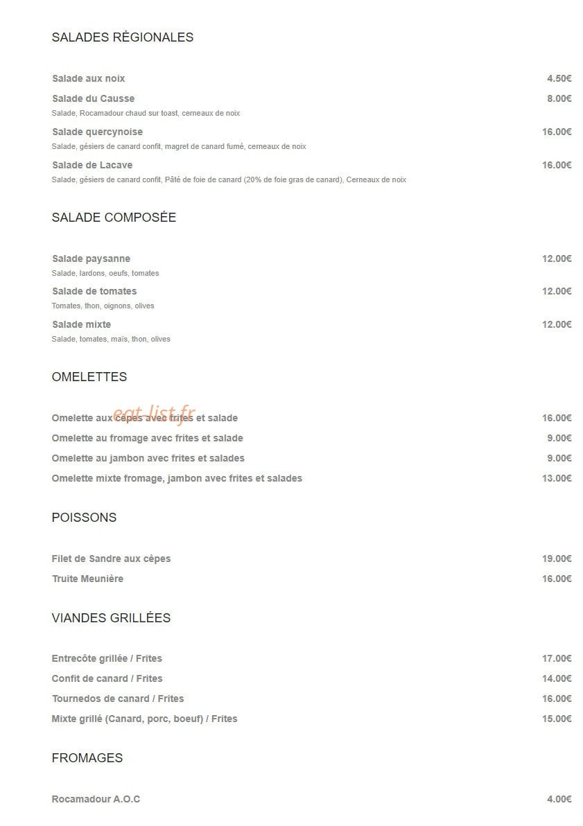 Brasserie de La cave — carte page 1