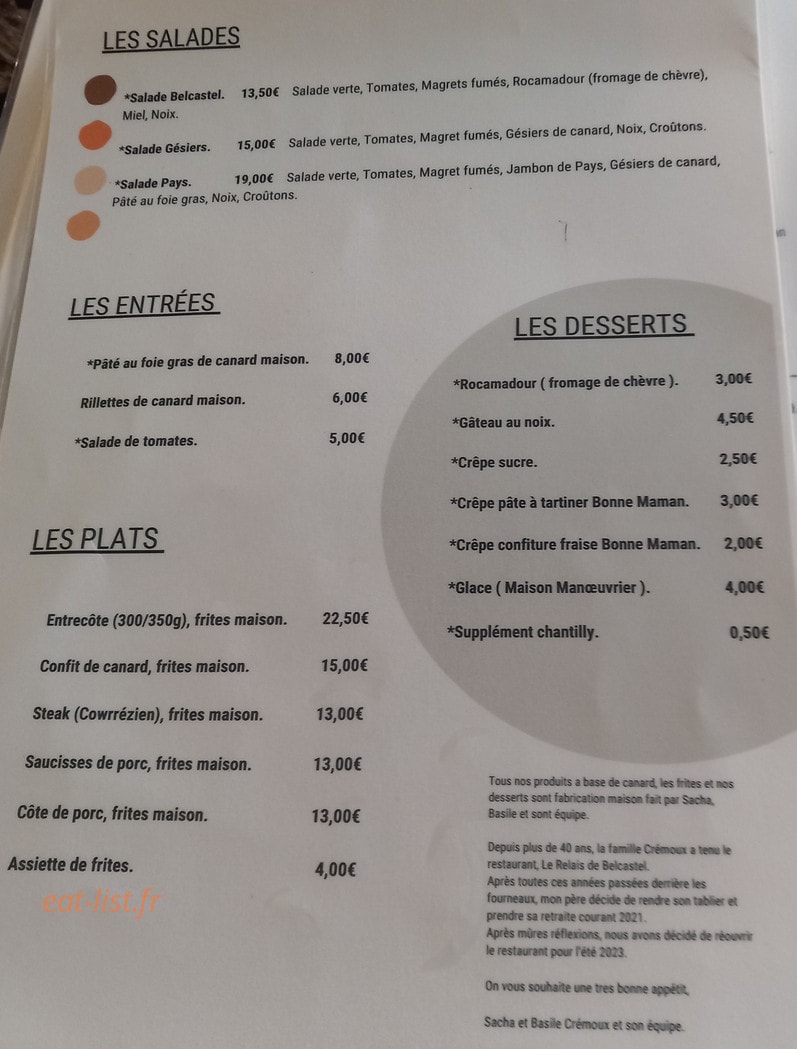 Le Relais de Belcastel — carte page 1