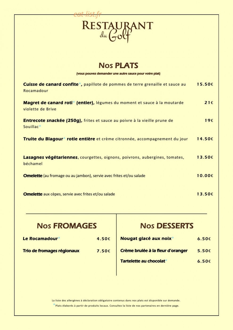 Restaurant du Golf — carte page 2