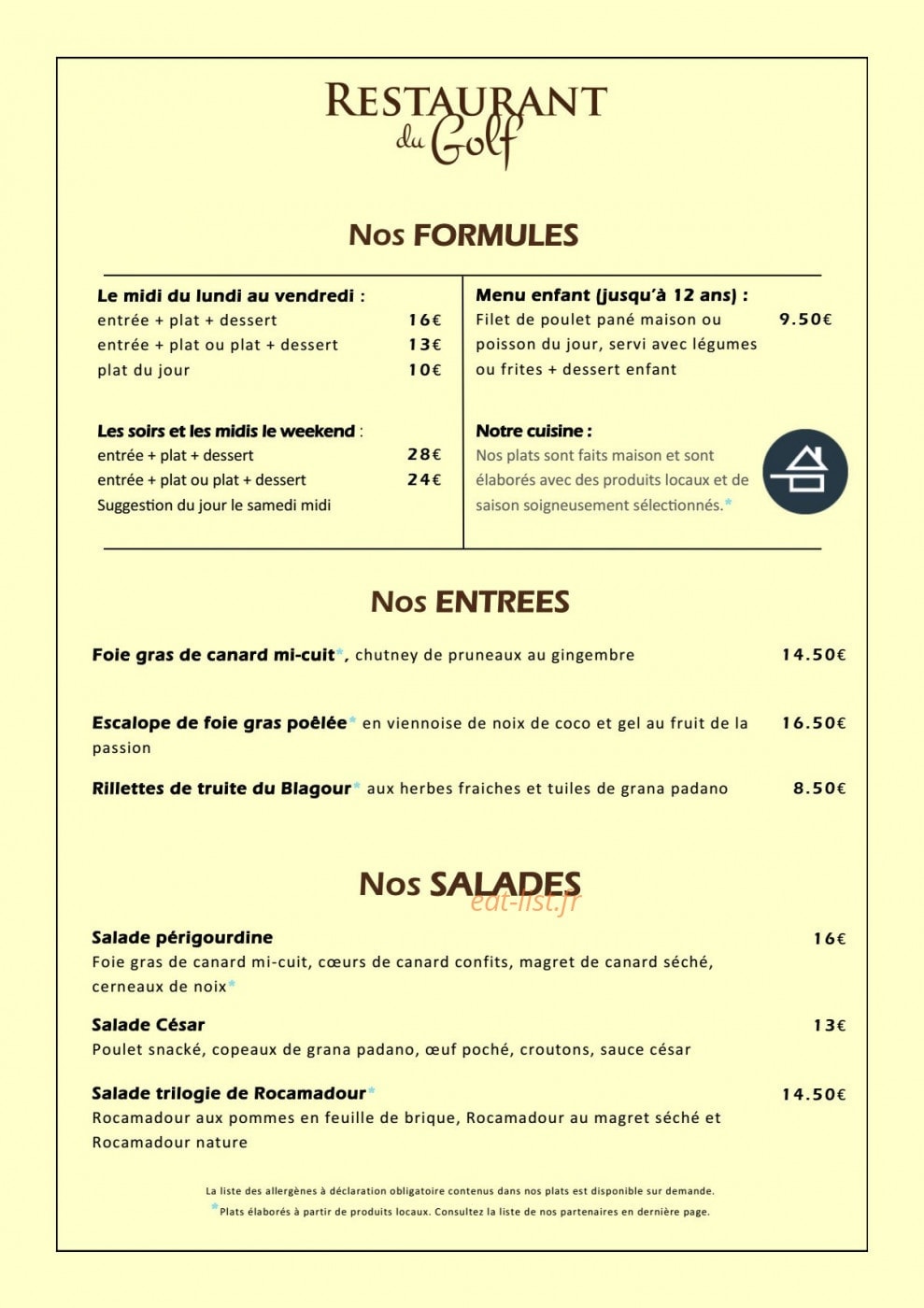 Restaurant du Golf — carte page 1