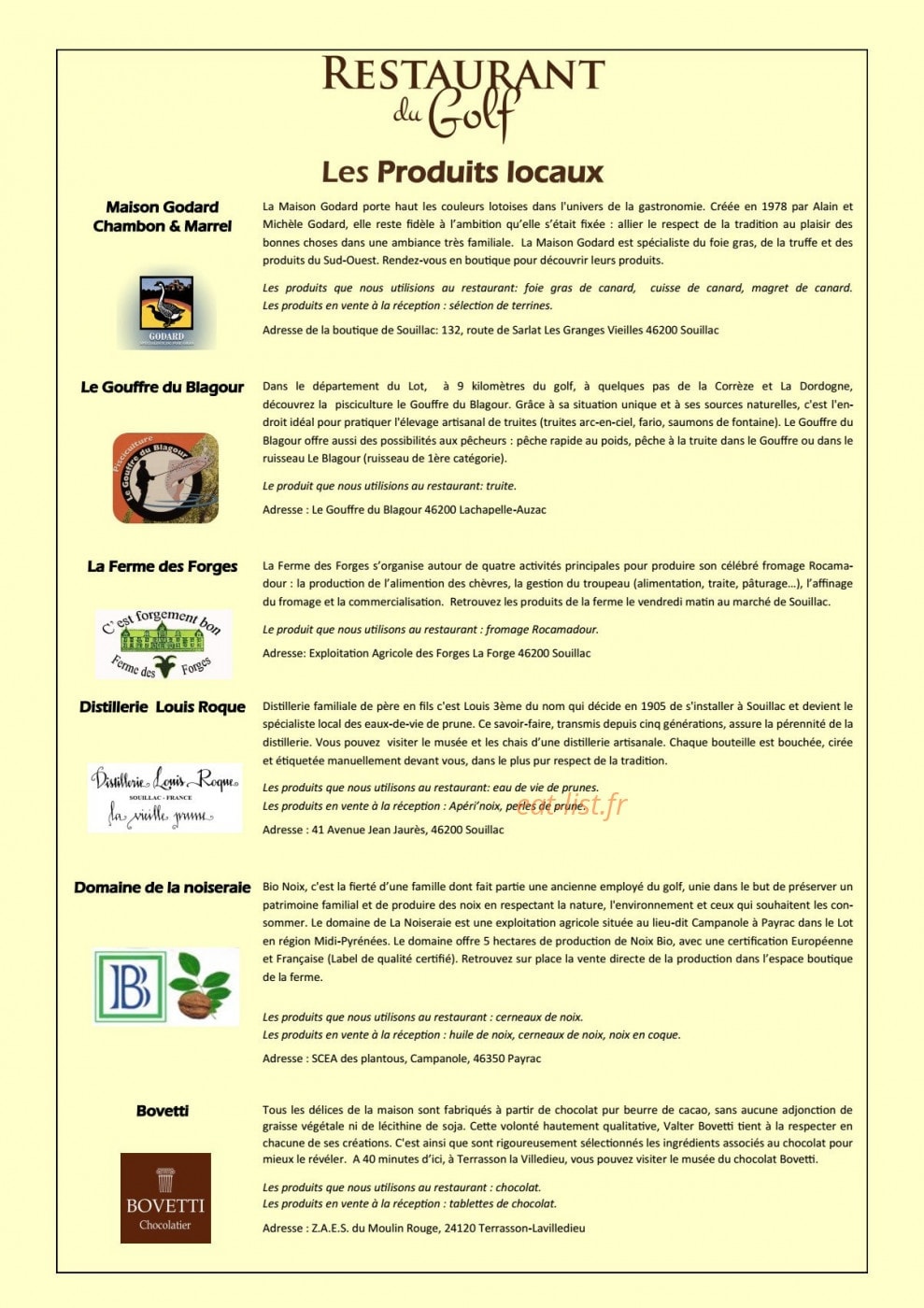 Restaurant du Golf — carte page 3
