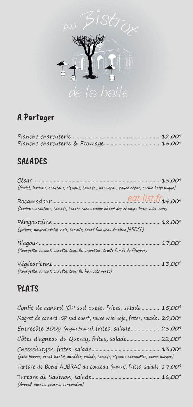 Au Bistrot de la Halle — carte page 1