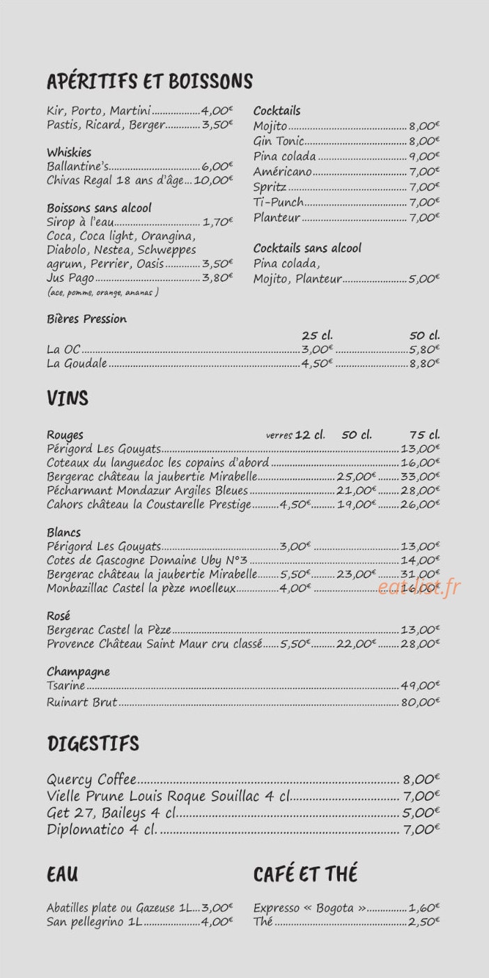 Au Bistrot de la Halle — carte page 3