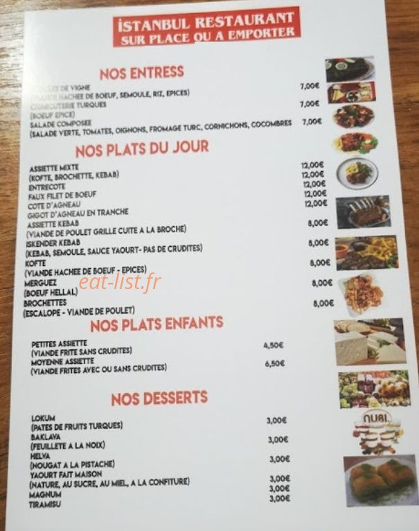 Istanbul Restaurant — carte page 1