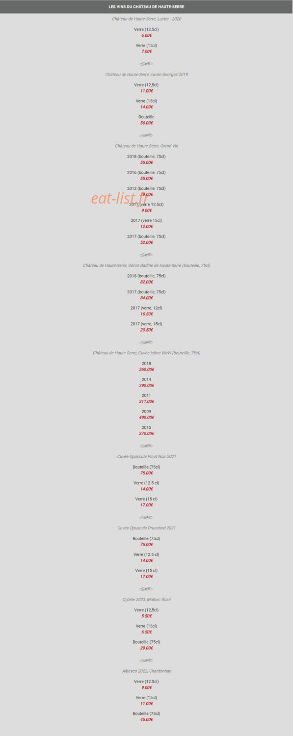La Table de Haute Serre — carte page 7