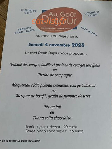 Au Goût Dujour — carte page 1