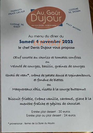 Au Goût Dujour — carte page 2