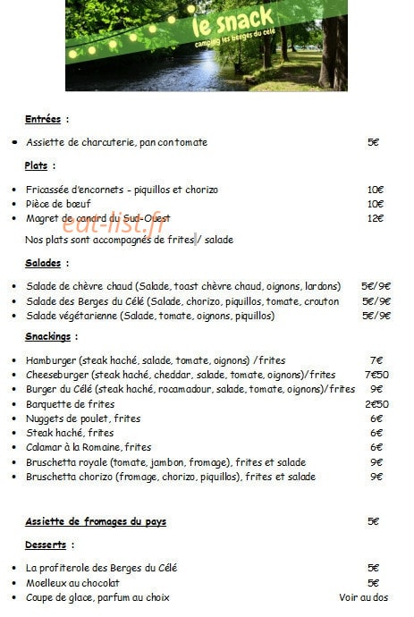 Le snack — carte page 1