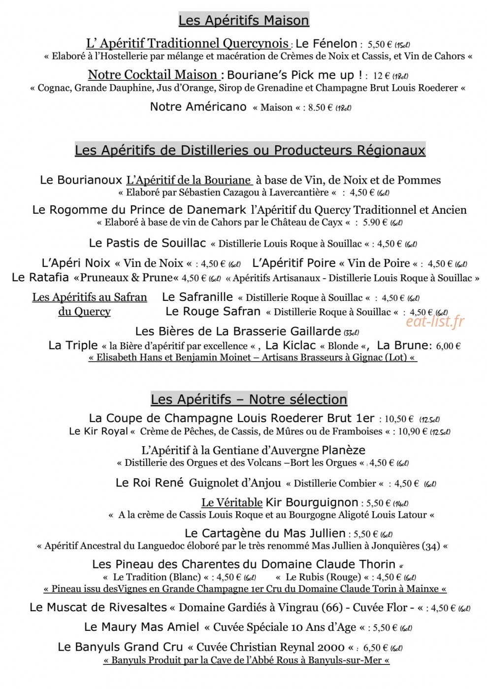 Hostellerie de la Bouriane — carte page 7