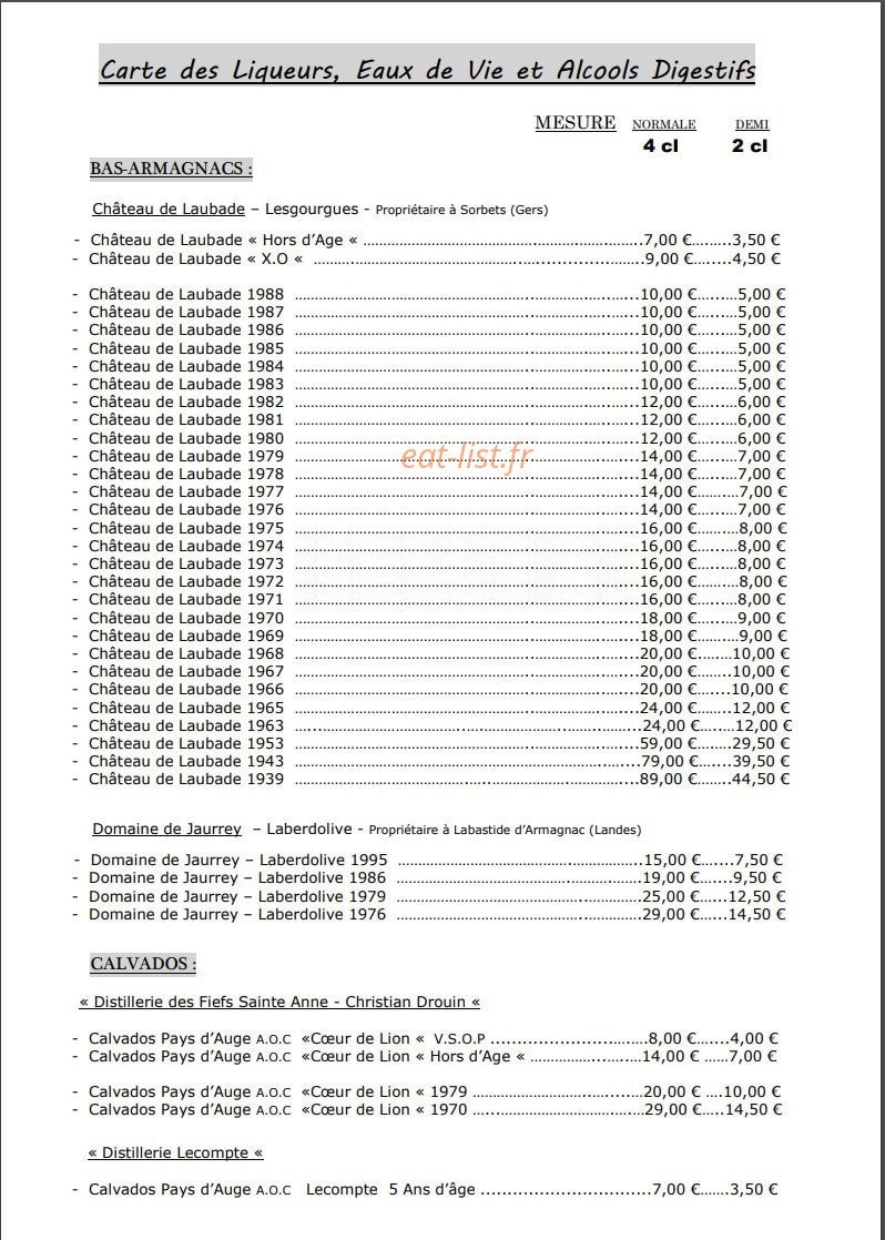 Hostellerie de la Bouriane — carte page 6