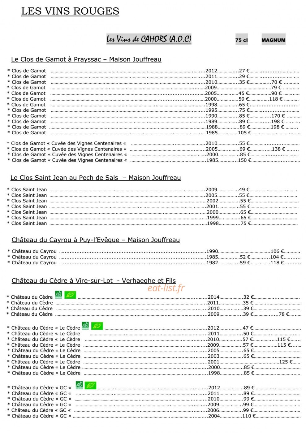 Hostellerie de la Bouriane — carte page 10