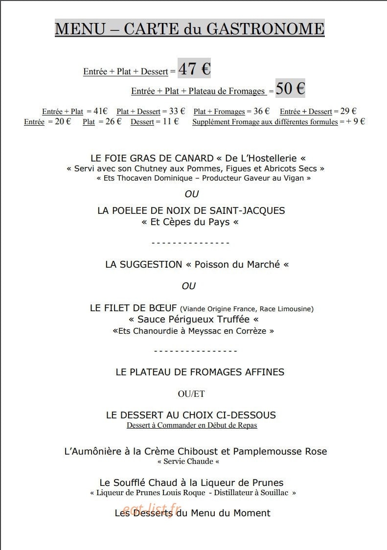 Hostellerie de la Bouriane — carte page 3