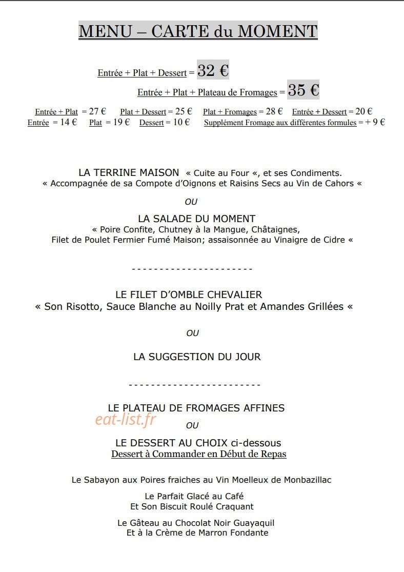 Hostellerie de la Bouriane — carte page 4