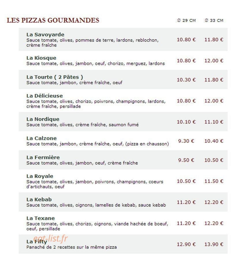 Le Kiosque à Pizzas — carte page 1