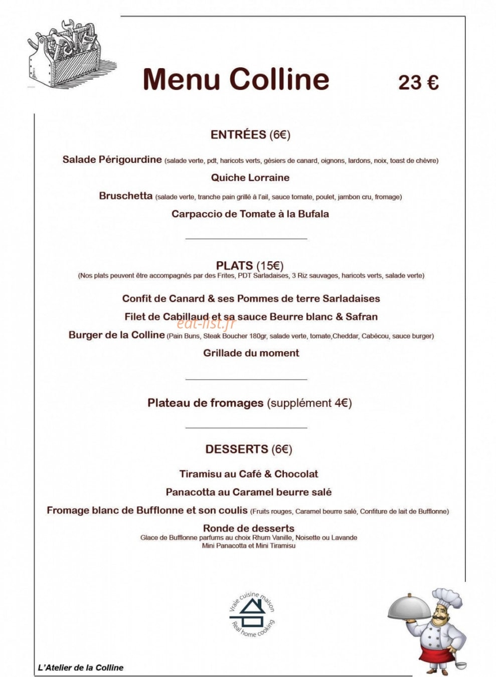 L'Atelier de la Colline — carte page 1